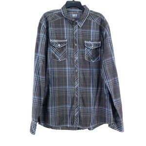 BKE Athletic Fit Plaid Shirt Mens XL Gray Long Sleeve Casual Cotton Blend